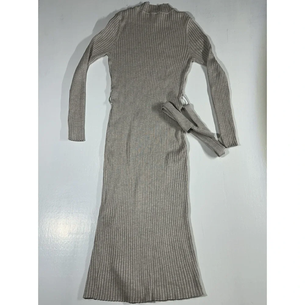 Ribbed Knit Maxi Dress: Long Sleeve Crew Neck Bodycon Party Dress - Picture 8 of 8